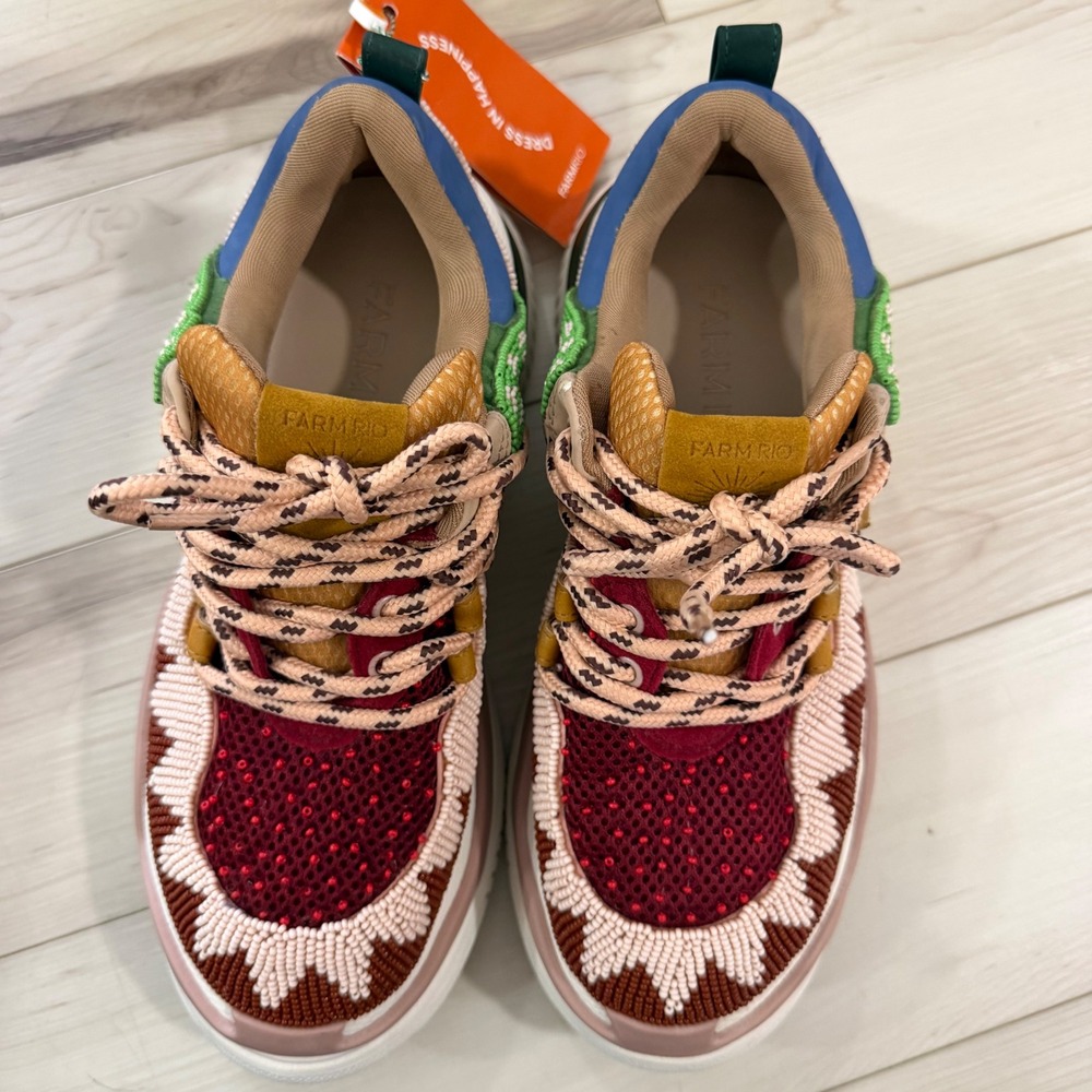 Farm Rio Multicolored Embroidered Beaded Sneakers Tennis Shoes Womens 9.5 EU 41 - Picture 5 of 8